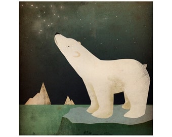 Earth Day CONSTELLATIONS Polar Bear ILLUSTRATION giclee print 12 x 12 inches SIGNED