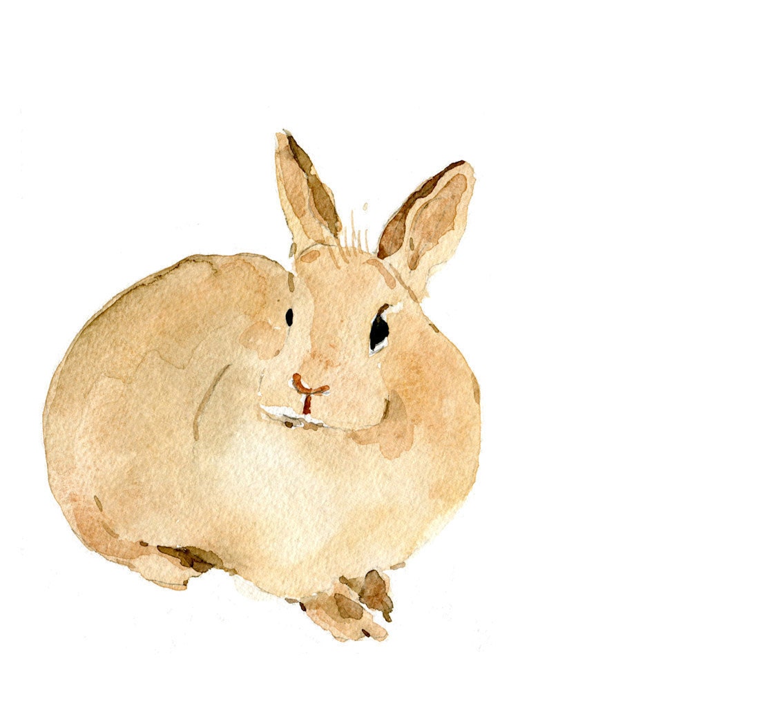 Cute bunny art Print of my  original watercolor painting ,Easter, Nursery decor, animals art , Kids wall art , woodland, caramel and brown