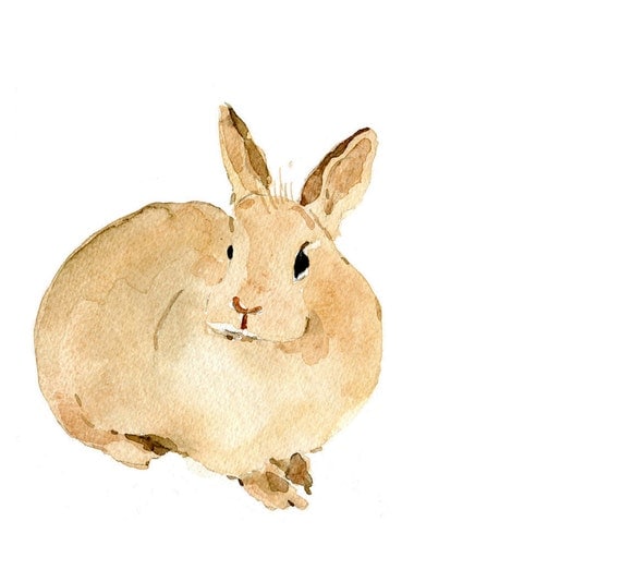 Cute bunny art Print of my original watercolor painting ,Easter, Nursery decor, animals art , Kids wall art , woodland, caramel and brown