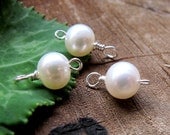 3 Freshwater Pearl Dangles - Sterling Silver Pearl Charms - 7mm Pearl Connector for Necklace, Pendant, Earrings, Bracelets