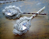 Vintage Silver Rhinestone Hair Pins - Lace Jewel Bobby Pin Set