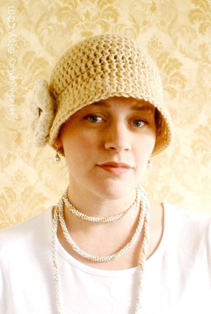 Crochet Flapper Hat with Flower - INSTANT DOWNLOAD - Crochet Pattern PDF
