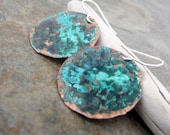 Patina Copper Earrings Hammered Copper Earrings Turquoise Teal Earrings