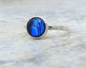 Blue Abalone Ring Silver Stacking Ring