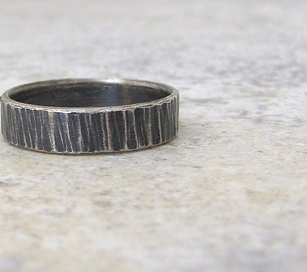 Silver Bark Ring Hammered Rustic Wedding Band Wedding Ring