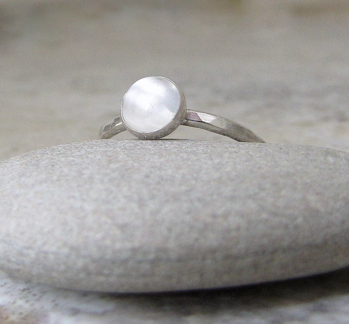 Moonstone Ring Silver Stacking Ring Solitaire Engagement Ring- Moon Glow