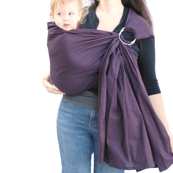 Ring Sling Baby Carrier Plum Purple Baby Basics extra Superwide pleated - Ready to ship in Tall length