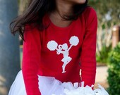 Little Cheerleader Nostalgic Graphic Tee - Classic Red with White FREE SHIPPING