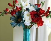 Red, White and Blue Silk Flowers Wedding Bouquet