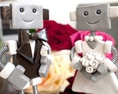 Custom Robot Wedding Cake Topper  MADE TO ORDER Robot and Bride Groom - Clay and Wire
