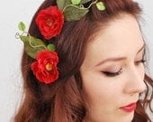 Rose hair combs, red floral hair piece, garden wedding, hair accessories - Juliet