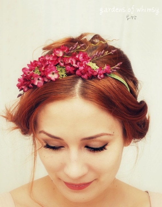 Floral headband, pink flower crown, hair accessories, romantic floral head piece - Francesca