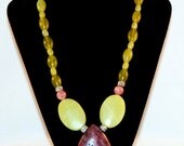 SALE... Unique Color Theory Deep Purple Kiwi Jasper and Olive Jade Necklace