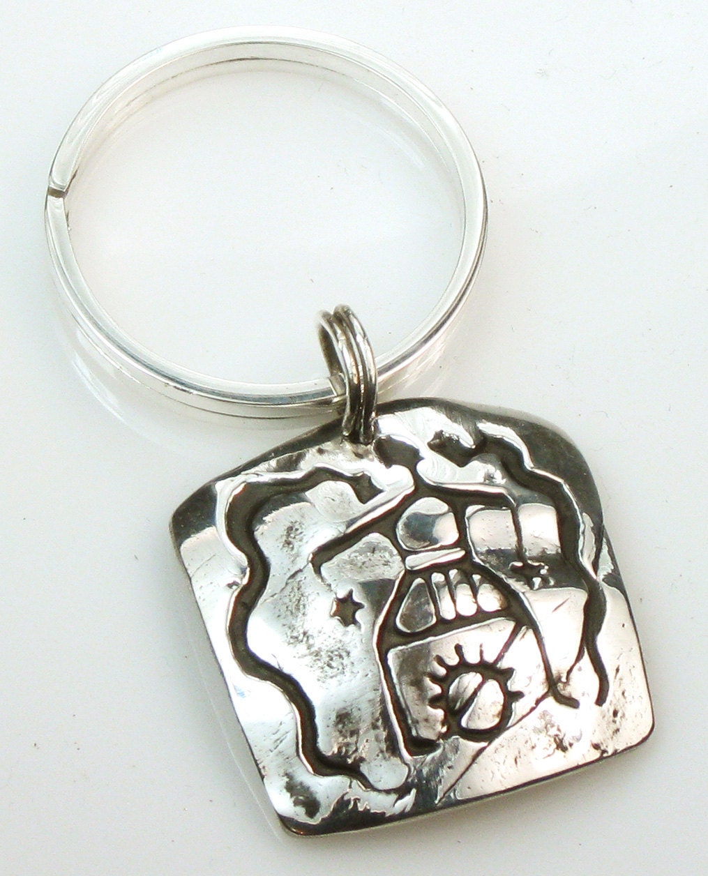 African Ancient Ancestor Spirit Guardian Fine Silver Key Ring