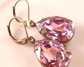 Light Amethyst Swarovski Crystal Retro Bridal Bridesmaid Earrings Prom