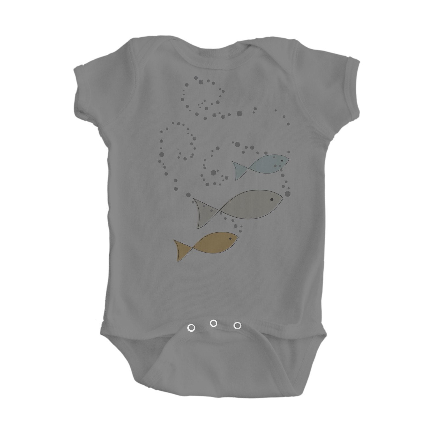 Baby Fish and Bubbles Design on Charcoal Grey, Light Yellow or Light Blue Bodysuit