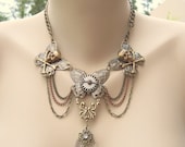 Steampunk Tribal Crystal and Charm Layered Choker Necklace