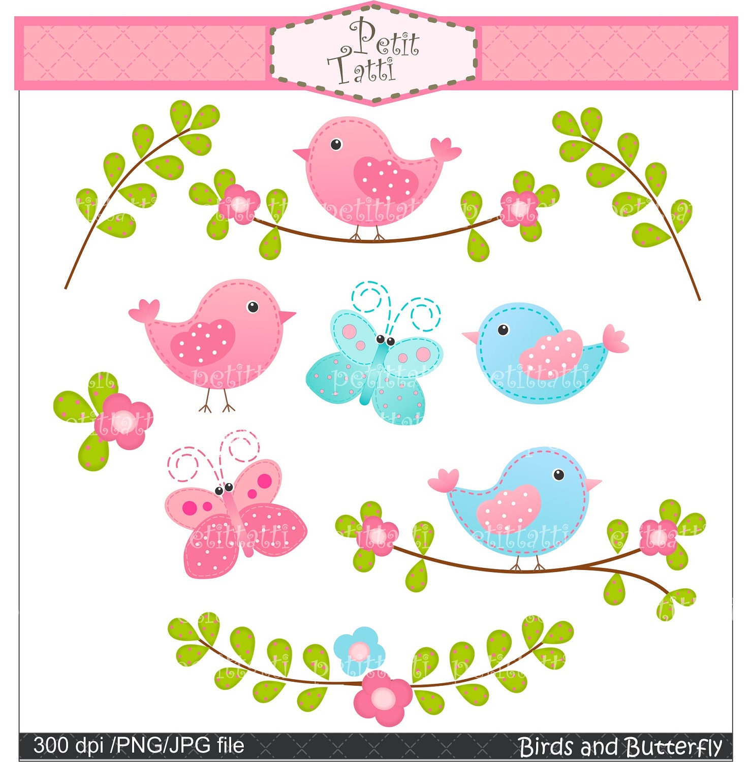bird clip art , Digital clip art  for all use,Birds and Butterfly , instant download bird clip art