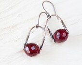 Minimalist Deep Red Earrings - Modern Dangle Earrings with Dark Garnet or Wine Red Glass Beads - Geometric jewelry, minimalist jewelry - CookOnStrike