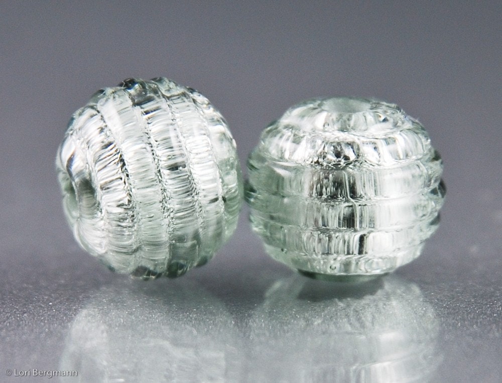 Antique Silver Handmade Lampwork Beads, Earring Pair, Ribbed Texture, Mercury Glass style