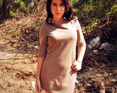 Short Sleeve Dress Mini Petite Brown Beige V Back Low 2 XS Gold Zip Party Etsy Spring Fashion Gift