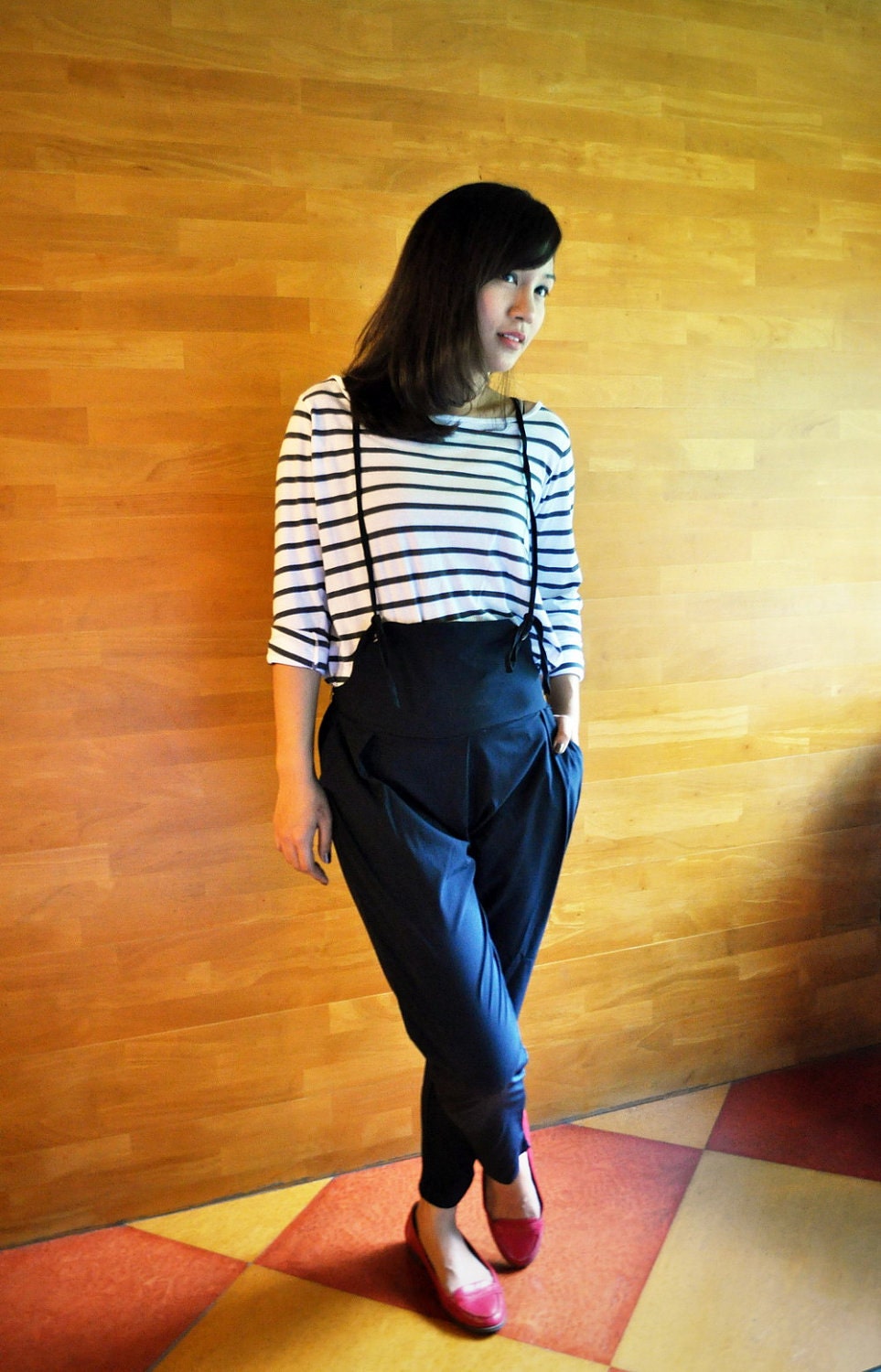 Navy Blue Romper High Waisted Jumpsuit Jumper Etsy Ribbon Tie 14 L Spring Fashion Gift