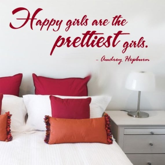 Wall Decal Happy Girls are the Prettiest Girls - Audrey Hepburn Vinyl Wall Decal   EXTRA LARGE