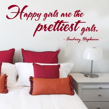 Wall Decal Happy Girls are the Prettiest Girls - Audrey Hepburn Vinyl Wall Decal   EXTRA LARGE