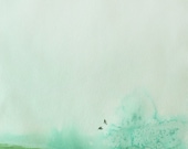 30% Off SALE - Landscape Painting - Watercolor Painting - Delicate - 8x10 Giclee Print - Second Edition - Green Sky Birds