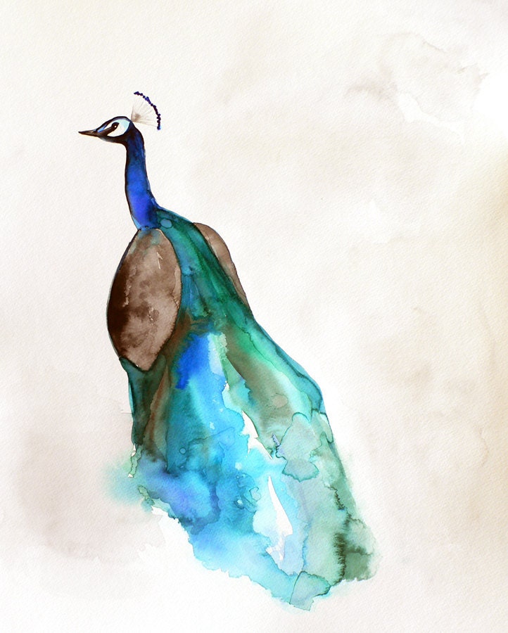 30% Off SALE - Bird Art - Peacock - Limited Edition - Print 104/200 - 11x14 Giclee Print - Wall Art - Watercolor Painting