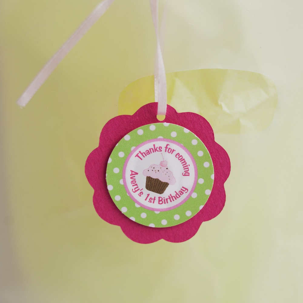 Cupcake Theme FAVOR TAGS - Cupcake Happy Birthday Party Supplies in Hot Pink and Green Il_170x135