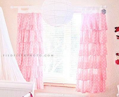 Pink Polka Dot Ruffled Curtains