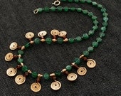 Green aventurine necklace red wine garnet necklace copper spiral swirl necklace handmade in Israel