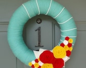 Yarn Wreath Felt Handmade Door Decoration - Bright Blooms 12in