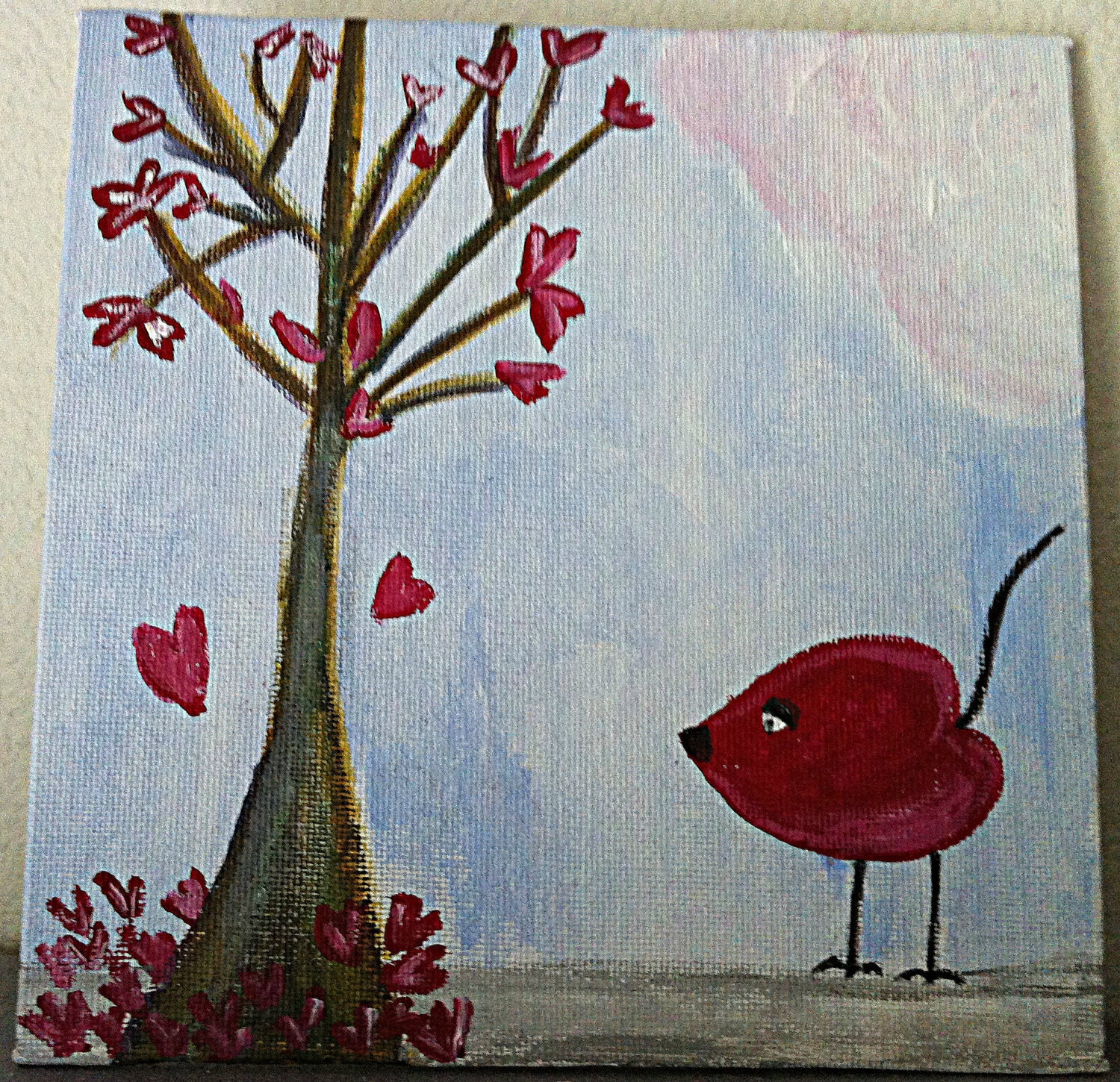 Original Acrylic on Canvas - Painting Home Decor Artwork - Folk Art "Happy Hearts"