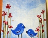 Original Acrylic Painting on Canvas - Painting Home Decor Artwork - Folk Art "Happy Tweets"