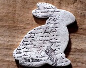 Tea Time Ceramic Rabbit Wall Hanging - Room Decor Art Tile - Alice in Wonderland Series by Raegan Robinson