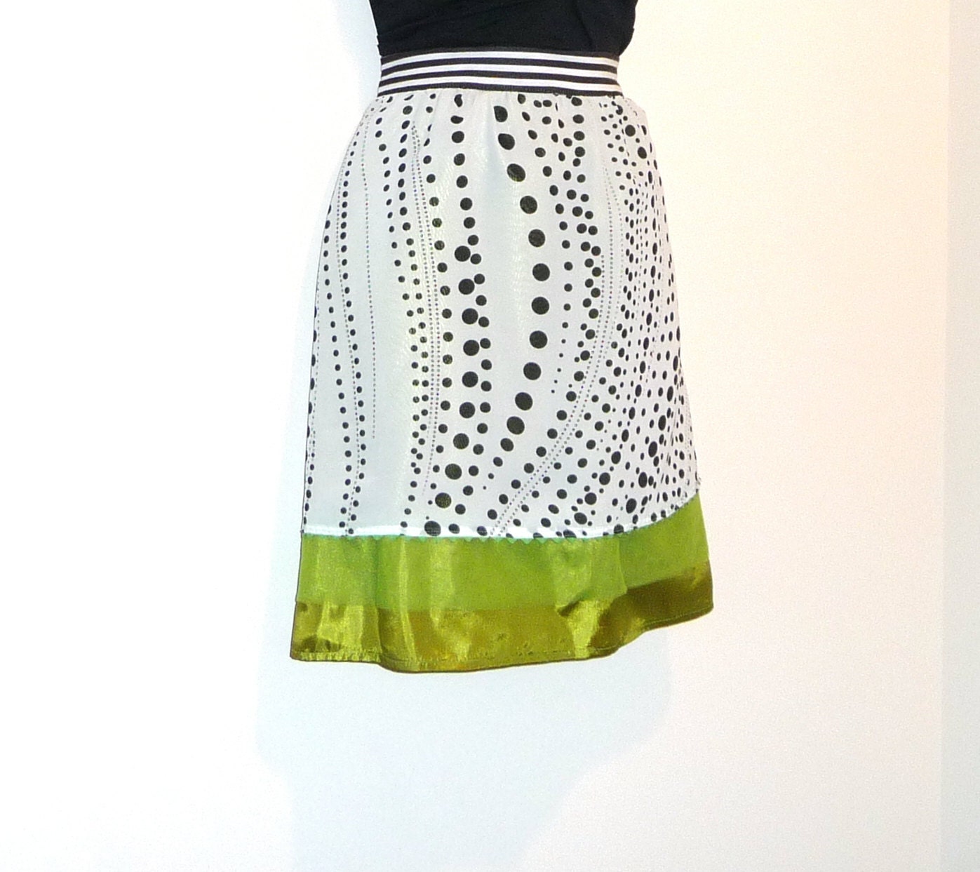 Size Medium - Skirt - Black - White - Chartreuse - Green - Original - OOAK - Polka Dots - Swirls - Tulle - Versatile