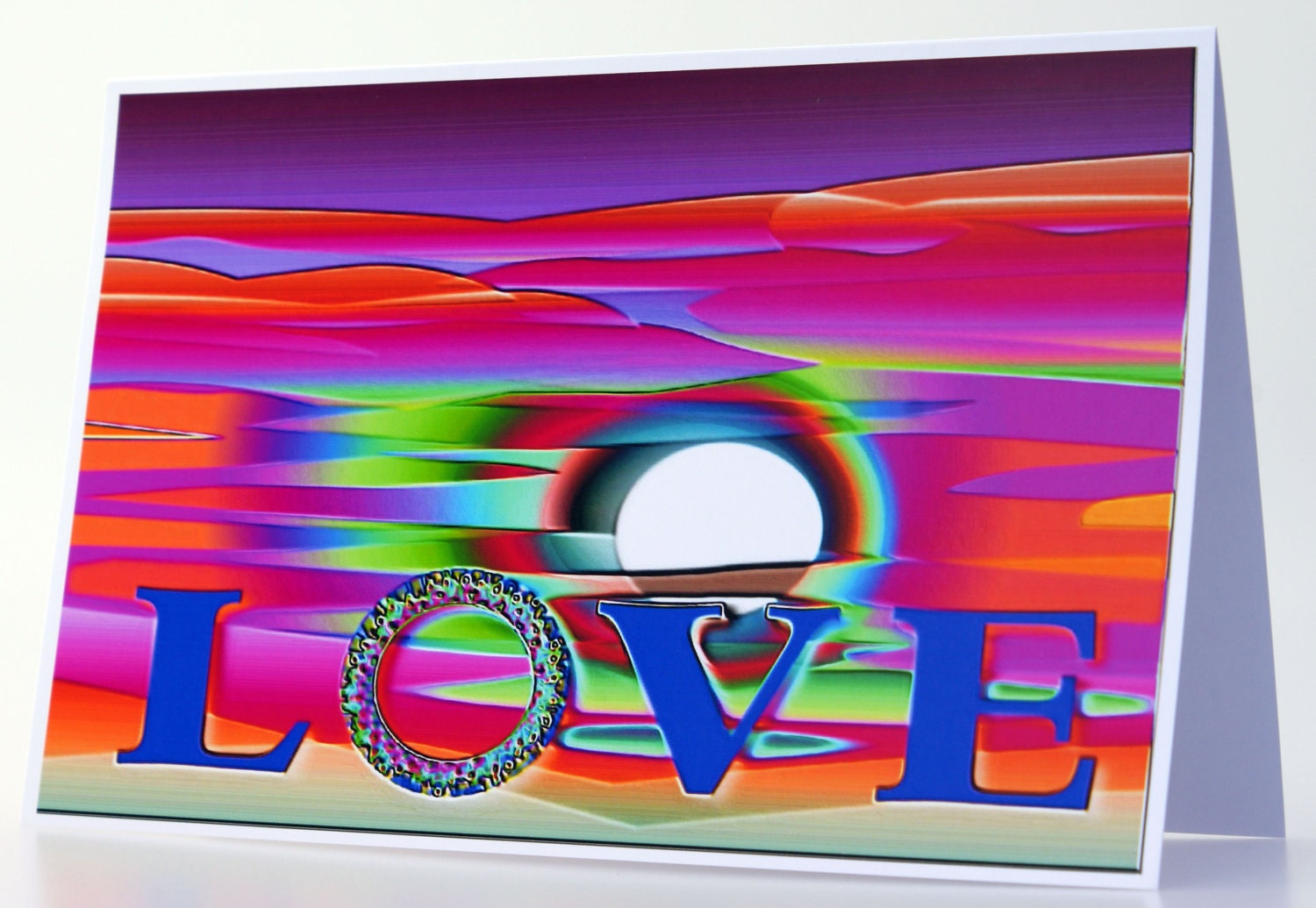 Love greeting card , neon blue and pink , Passionate Love 8 1/2 x 5 1/2
