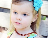 Sky Blue Chiffon Rose Bow Stretchy Headband with Crystal Center - Romantic Opulence - Baby Toddler Girl