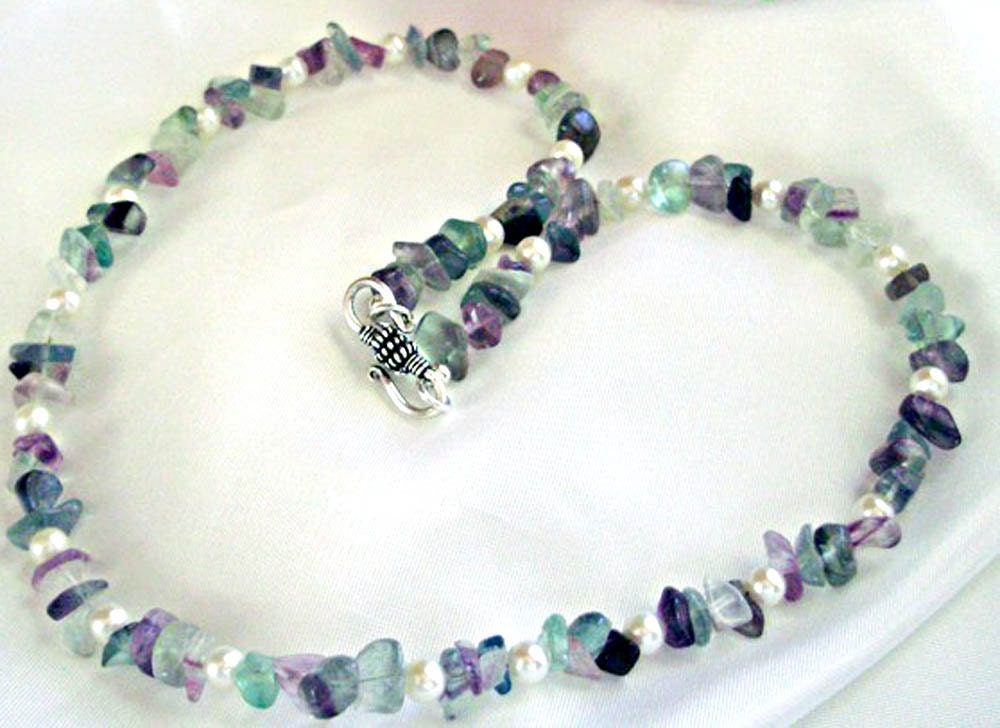 Necklaces- Gem Stone Necklace-Green Neckace-  Purple Necklace-Chips&Pearls Necklace-Gemstone Necklace with Free Earrings Original  BY Kmgem