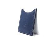 Monogrammed Dark Blue Leather card holder, Vertical, personalized, any word, date, initials - sakao