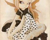 Honey - 5"by7" fairy honey badger fantasy art Print