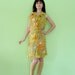60s Mod Dress Op Art Floral Print Sheer Gauze Vintage 1960s Yellow Orange Shift Dress M L