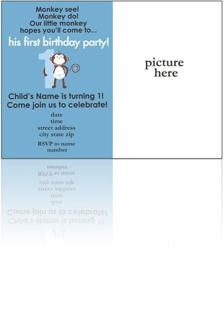 Monkey theme 1st birthday invitation