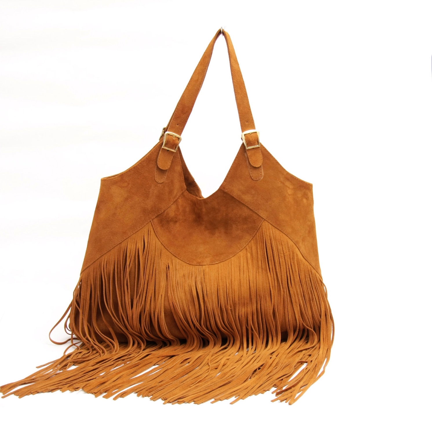 Boho suede leather bag in Tobacco