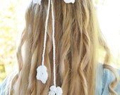 White Flower Bridal Headband, FlowerGirl White Hairband ,Crocheted Flower chain ,Necklace/Lariat/Scarf/Wrap/Choker Bridesmaid Wedding