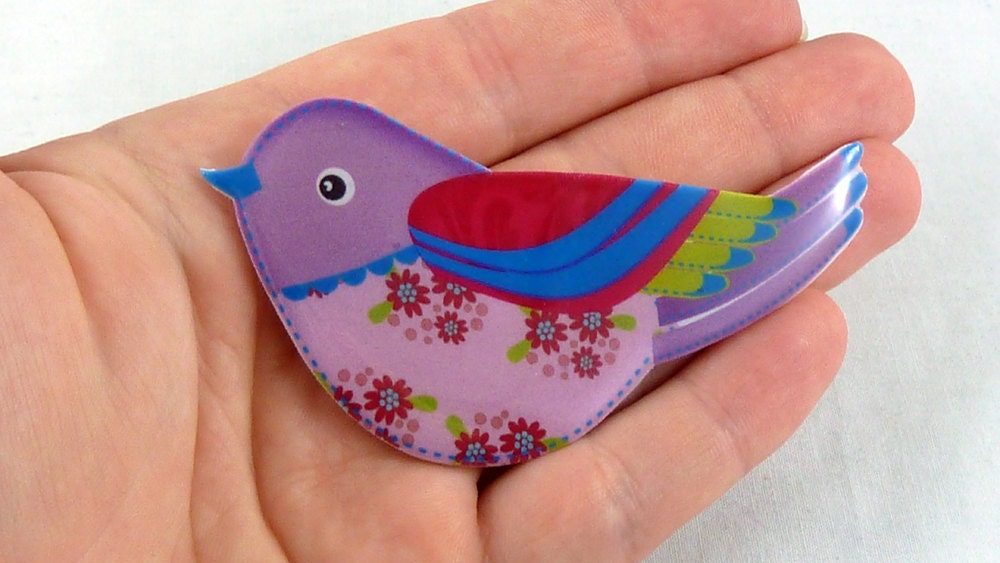 Floral Bird Brooch - Purple - Made to Order