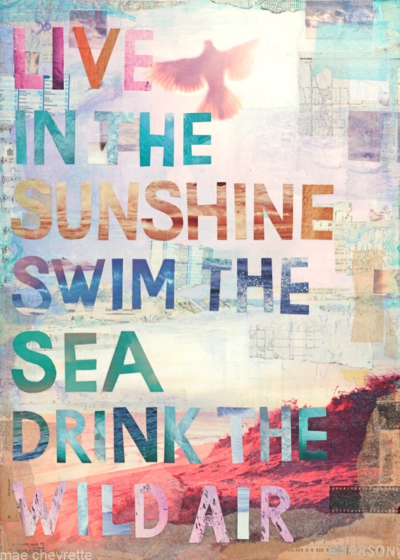 Huge 20 x 16 paper print - Wild Air - inspirational Emerson quote on colorful painting
