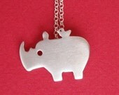 Rhino with Tiny Friend Necklace Sterling Silver Bird Kids Teens Women Jewelry  mom  for her spring